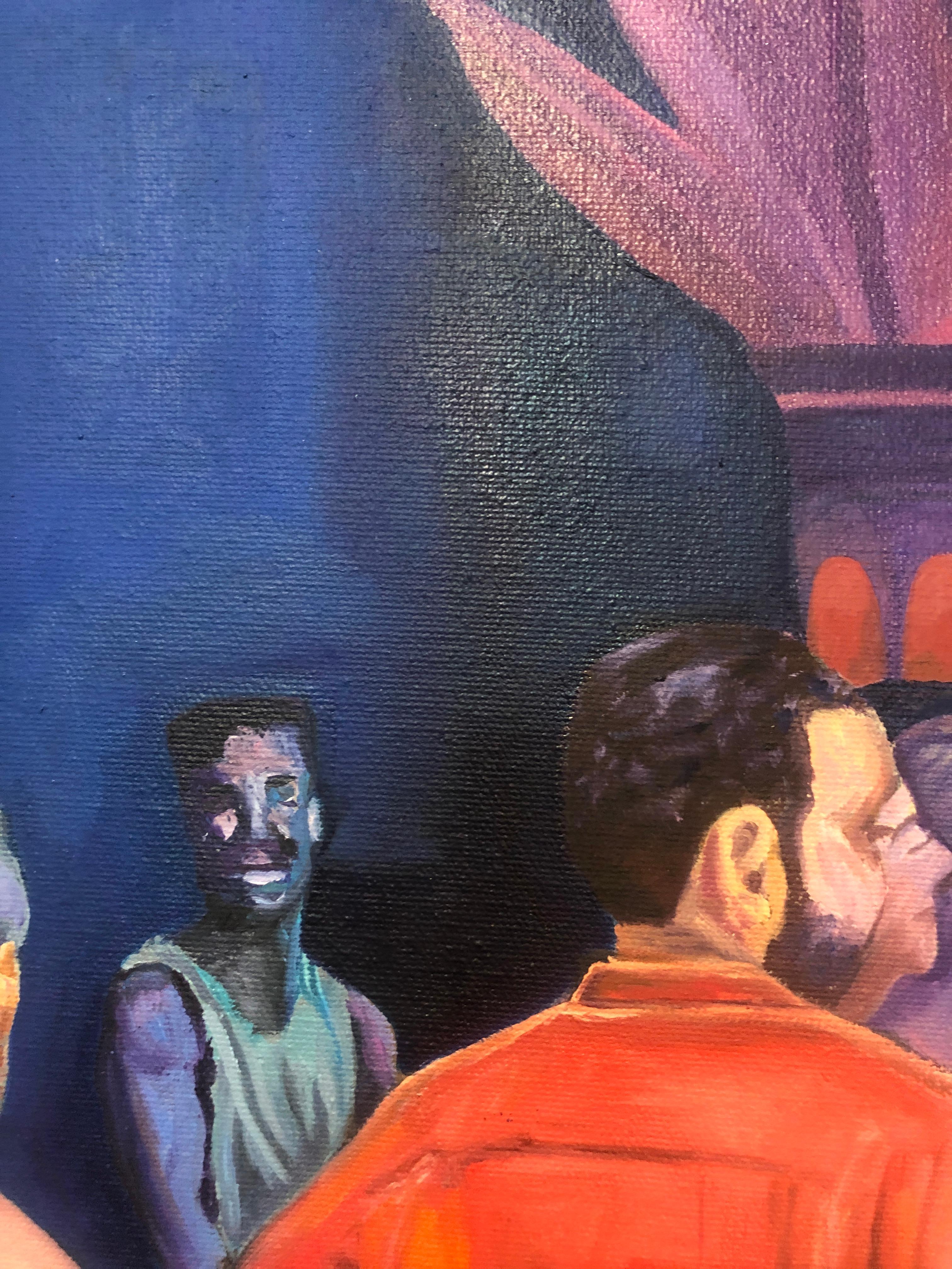 Key West Queens, figurative zeitgenössische Kunst, die eine Nachtclub-Lounge-Party darstellt im Angebot 1