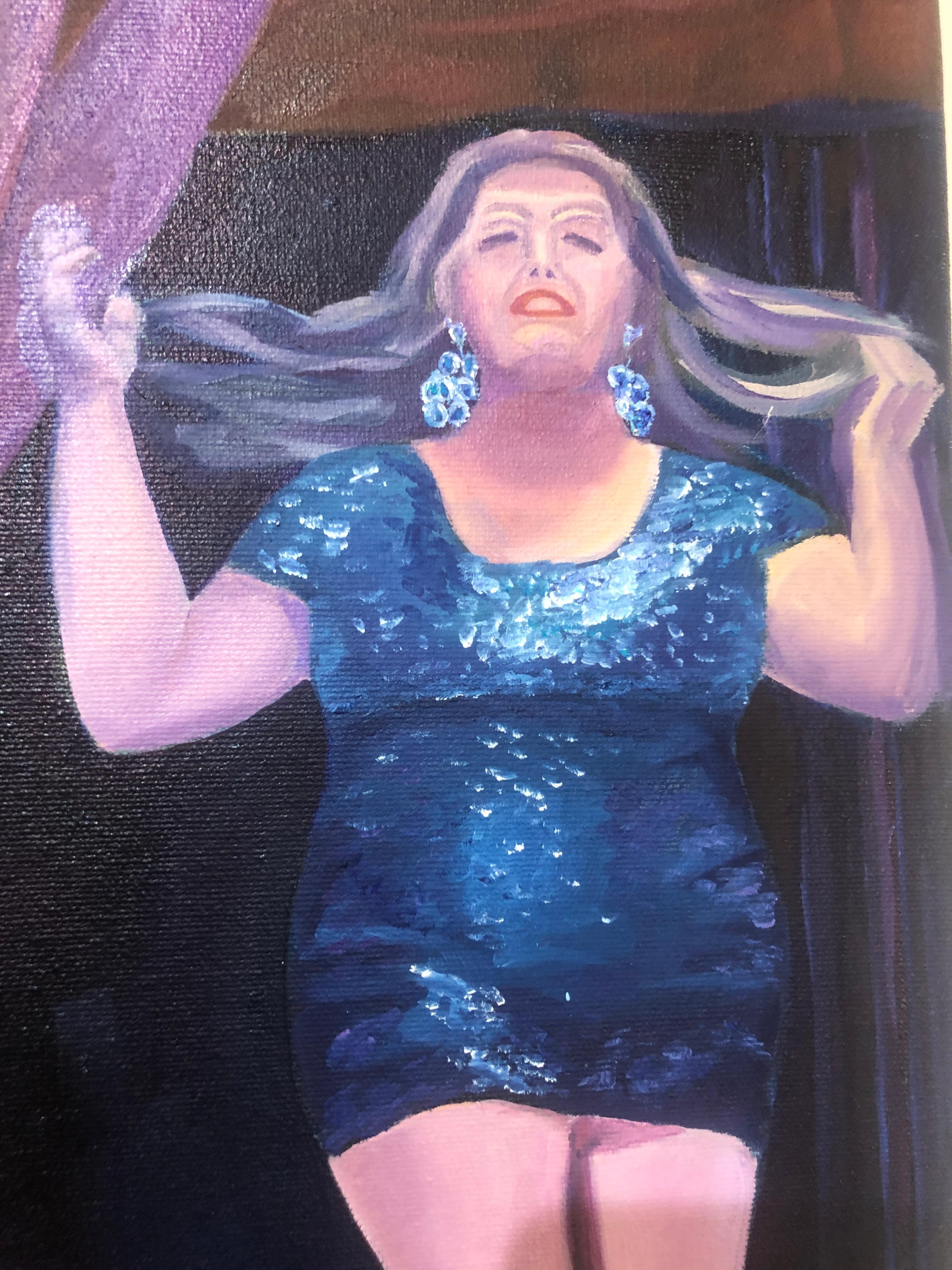 Key West Queens, figurative zeitgenössische Kunst, die eine Nachtclub-Lounge-Party darstellt im Angebot 3