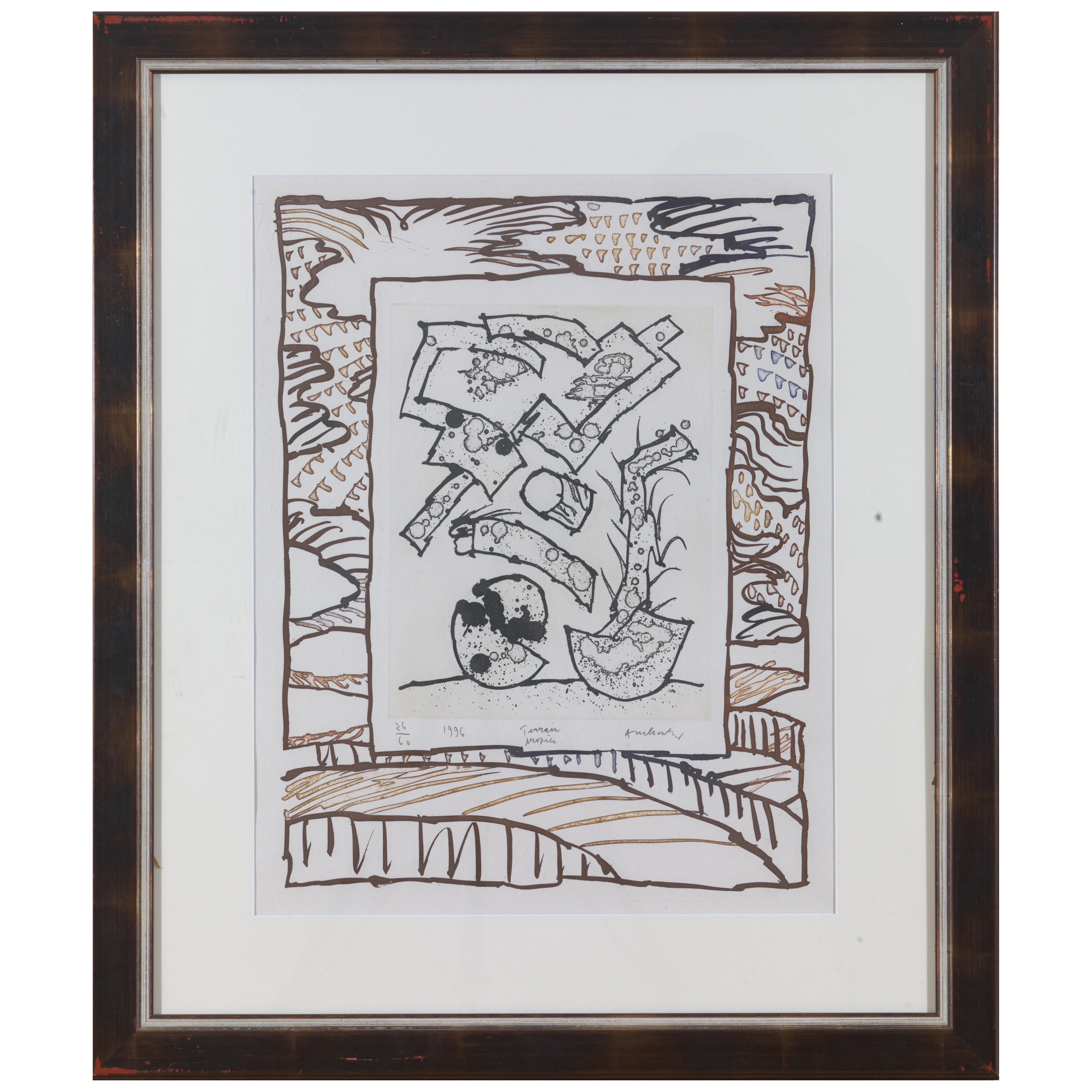 Alechinsky Pierre, Terrain Propice, Lithography 26/60, Framed, Signed and Dated For Sale