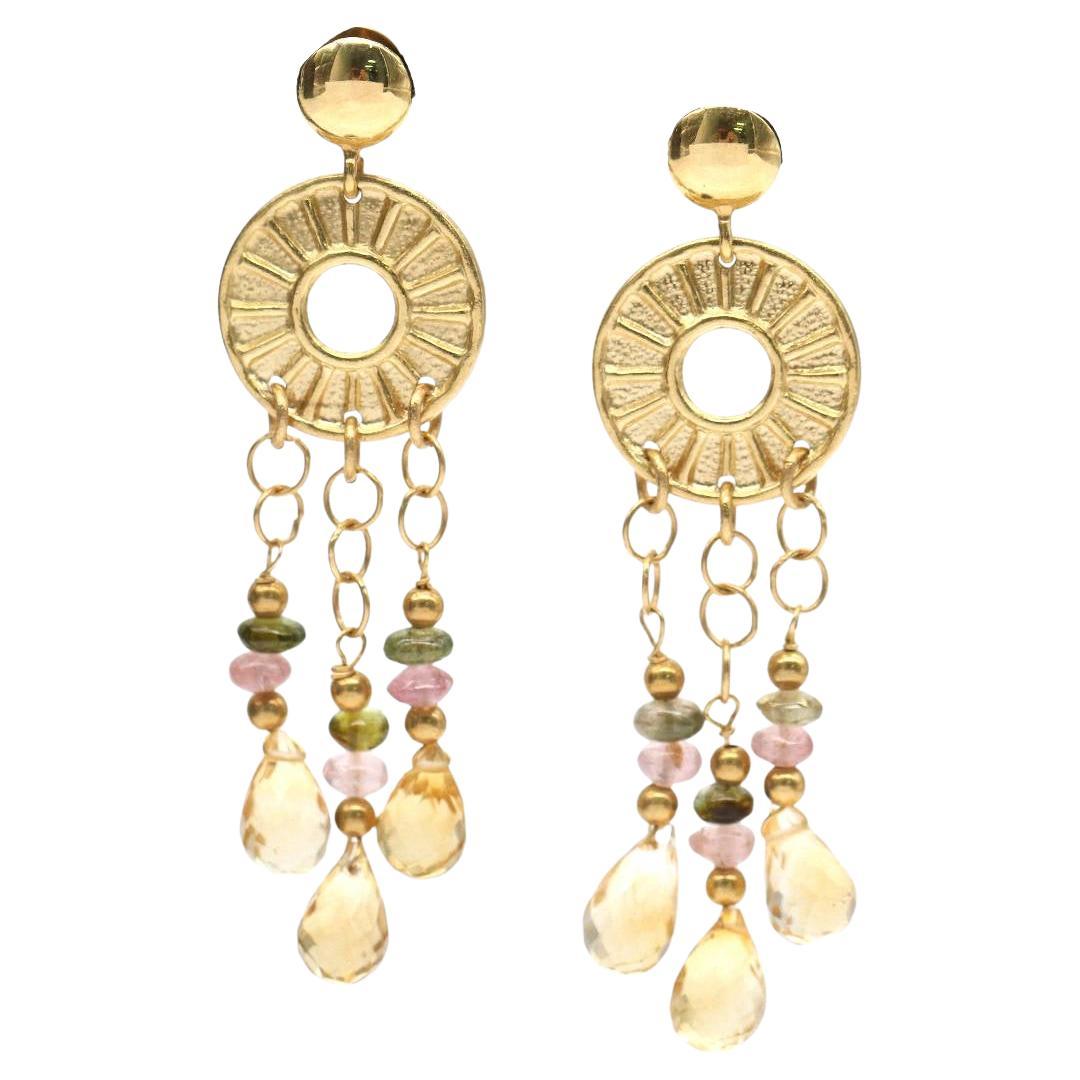 ALEGRIA 18K Yellow Gold Earrings with Citrines & Tourmalines
