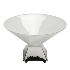 Centre de table « Alegria » en laiton argenté avec bol en verre opalin blanc