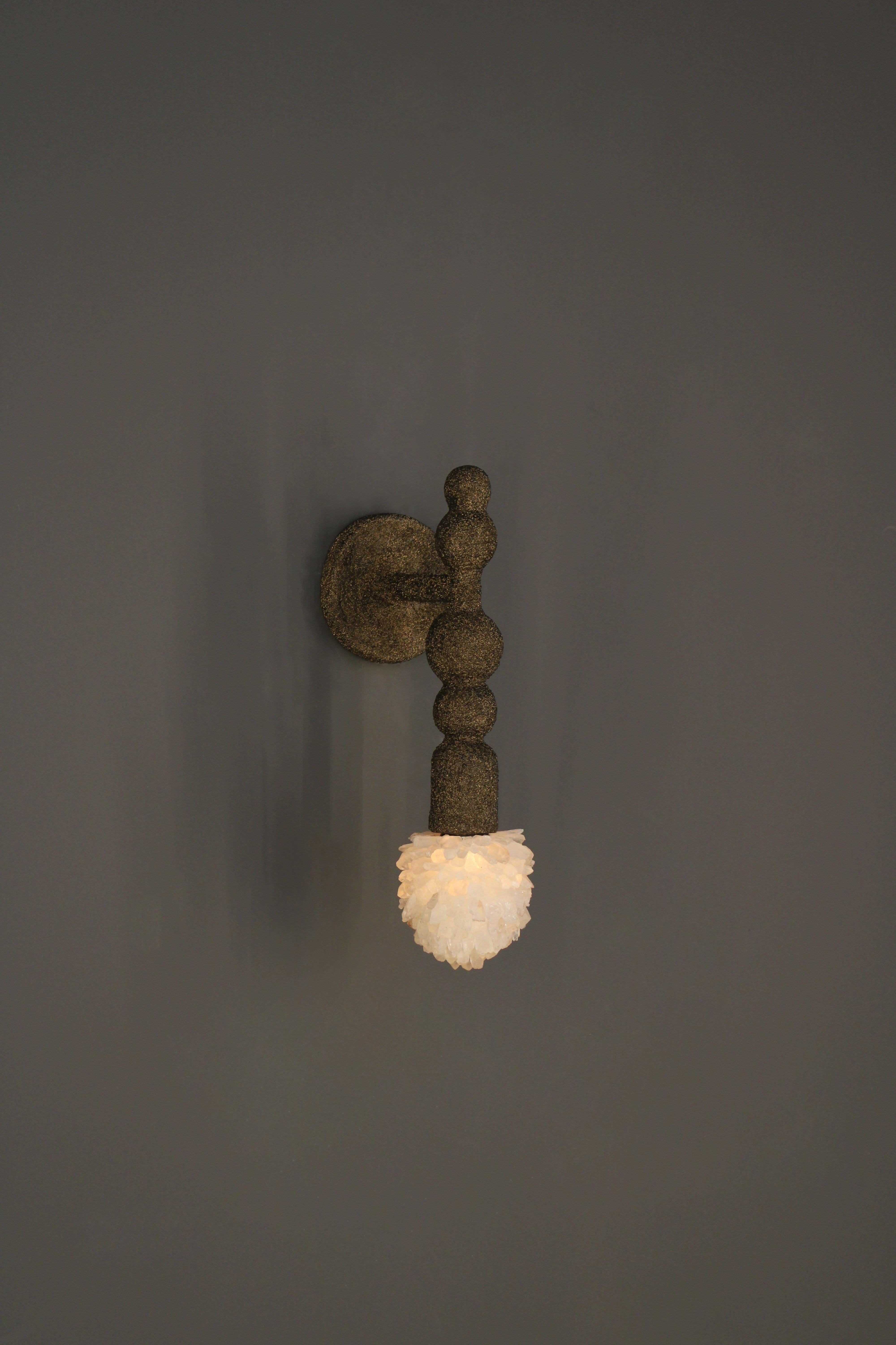 Alegro Wall Lamp by Aver
Dimensions: D 10 x W 15 x H 34 cm 
Materials: Hand-blown glass, metal, crystals, and white quartz.

Available in different finishes. All our lamps can be wired according to each country. If sold to the USA it will be wired
