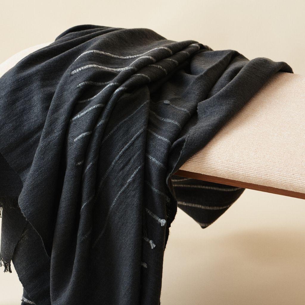 Alei Handloom Throw / Blanket In Charcoal Black , Stripes Pattern 2