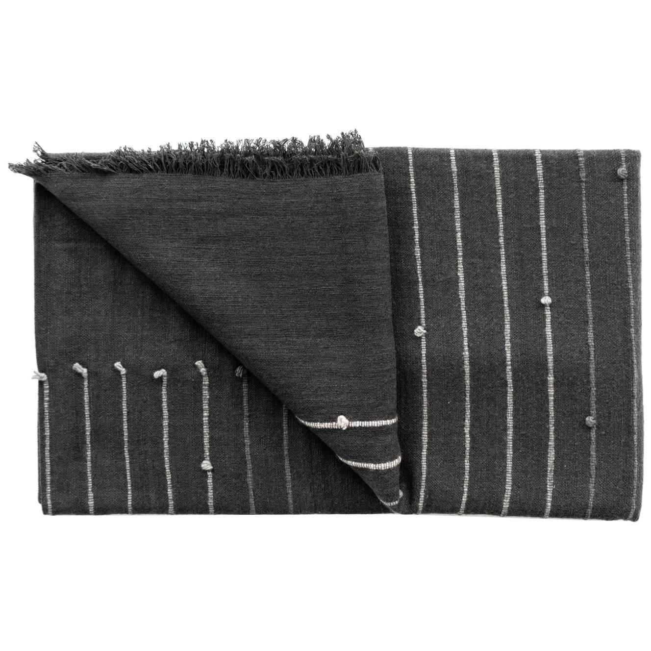 Alei Handloom Throw / Blanket In Charcoal Black , Stripes Pattern