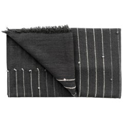 Alei Handloom Throw / Blanket In Charcoal Black , Stripes Pattern