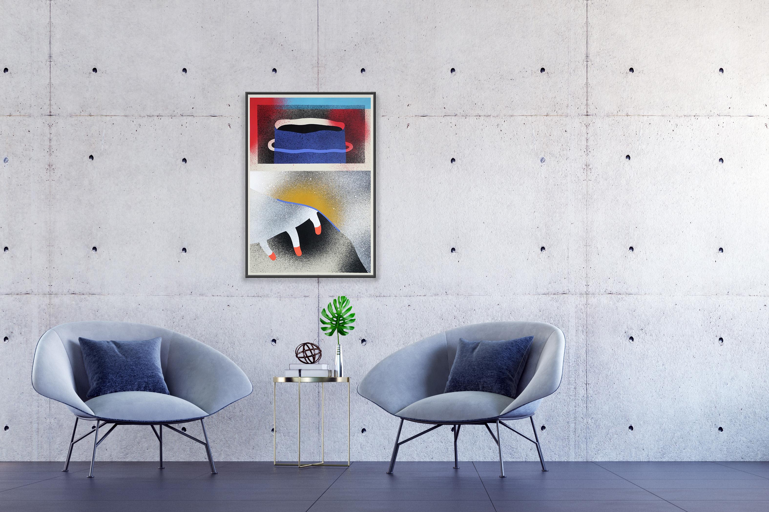 Allattare i cattivi, Pittura in stile illustrazione, Toni primari, Gesti al neon - Painting Contemporaneo di Aleix Font