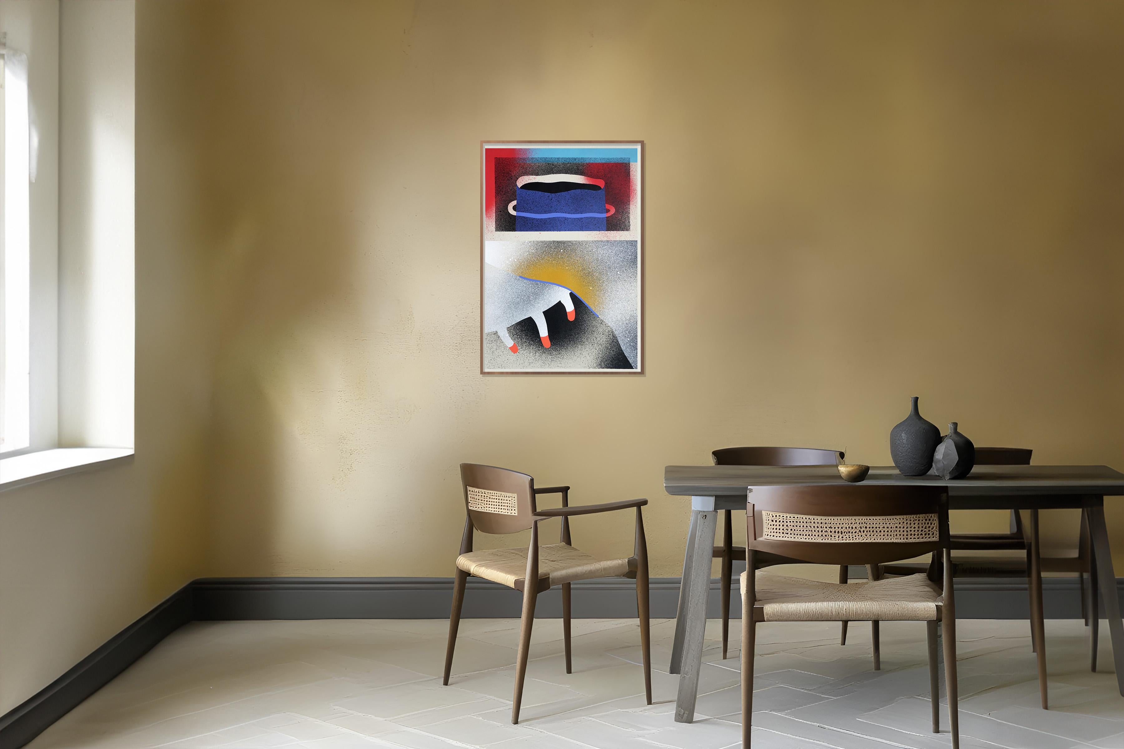 Allattare i cattivi, Pittura in stile illustrazione, Toni primari, Gesti al neon - Portrait Painting Grigio di Aleix Font