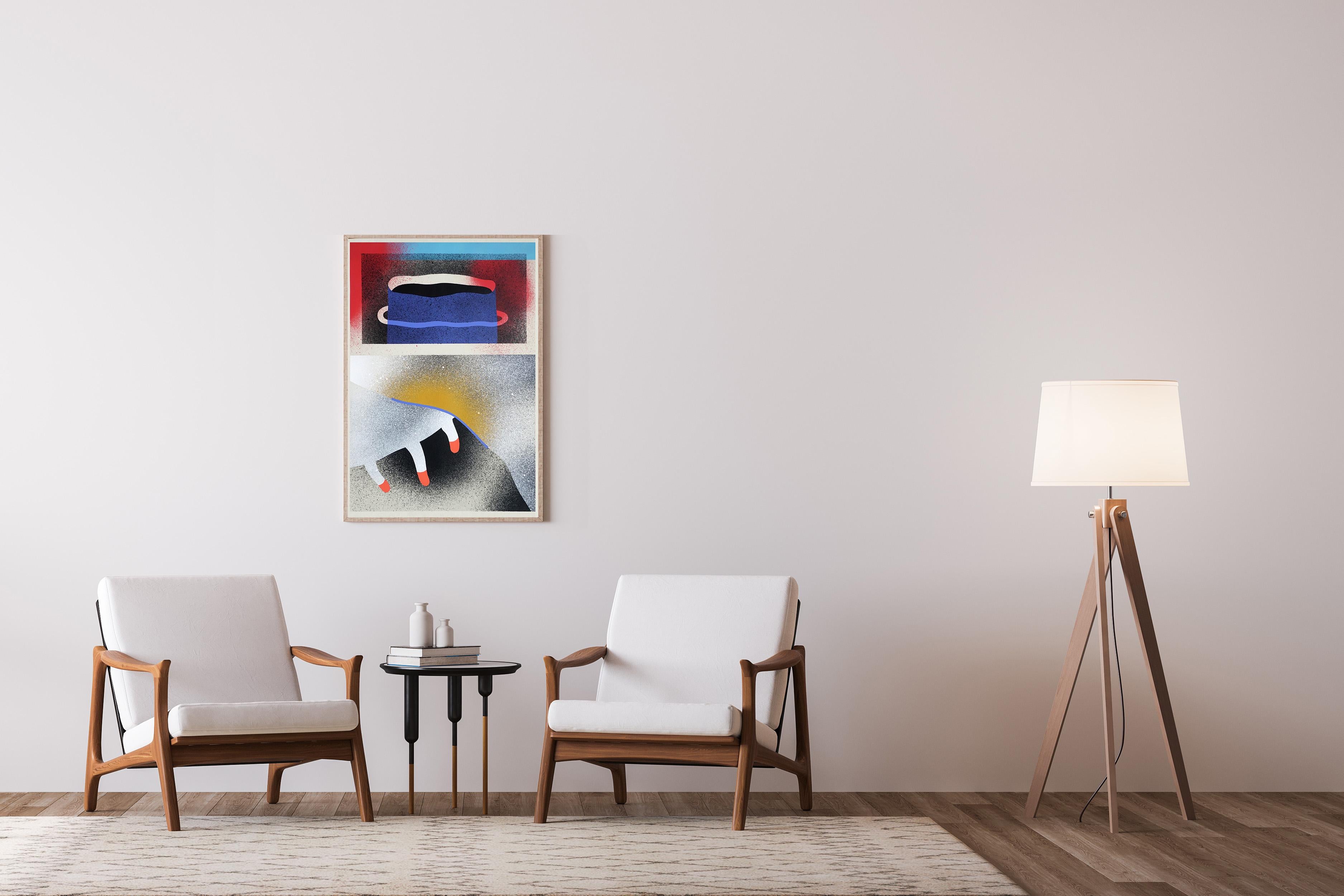 Allattare i cattivi, Pittura in stile illustrazione, Toni primari, Gesti al neon in vendita 1