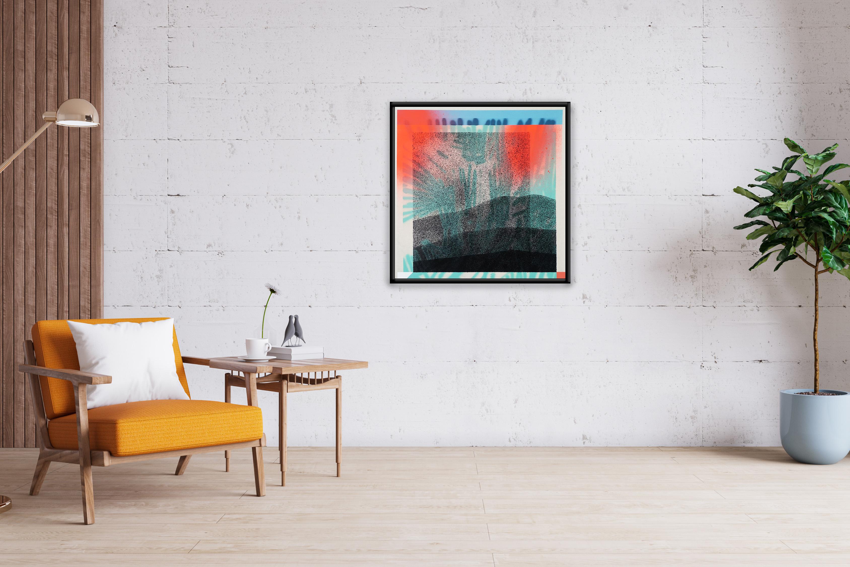 Found Space, Abstract Expressionist Landscape, Orange Lava, Green Leaves Lights - Painting by Aleix Font