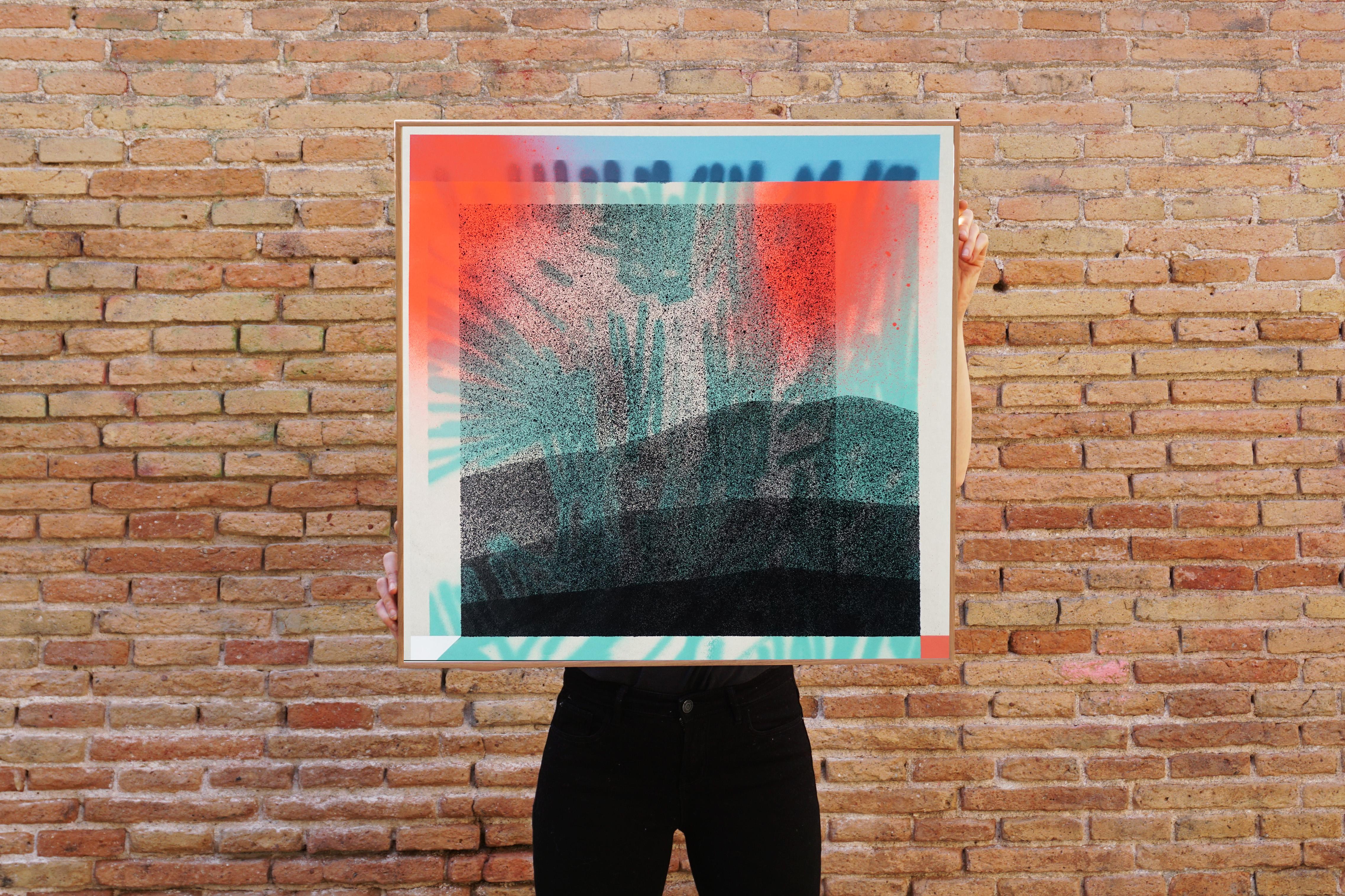 Found Space, Abstract Expressionist Landscape, Orange Lava, Green Leaves Lights - Street Art Painting by Aleix Font