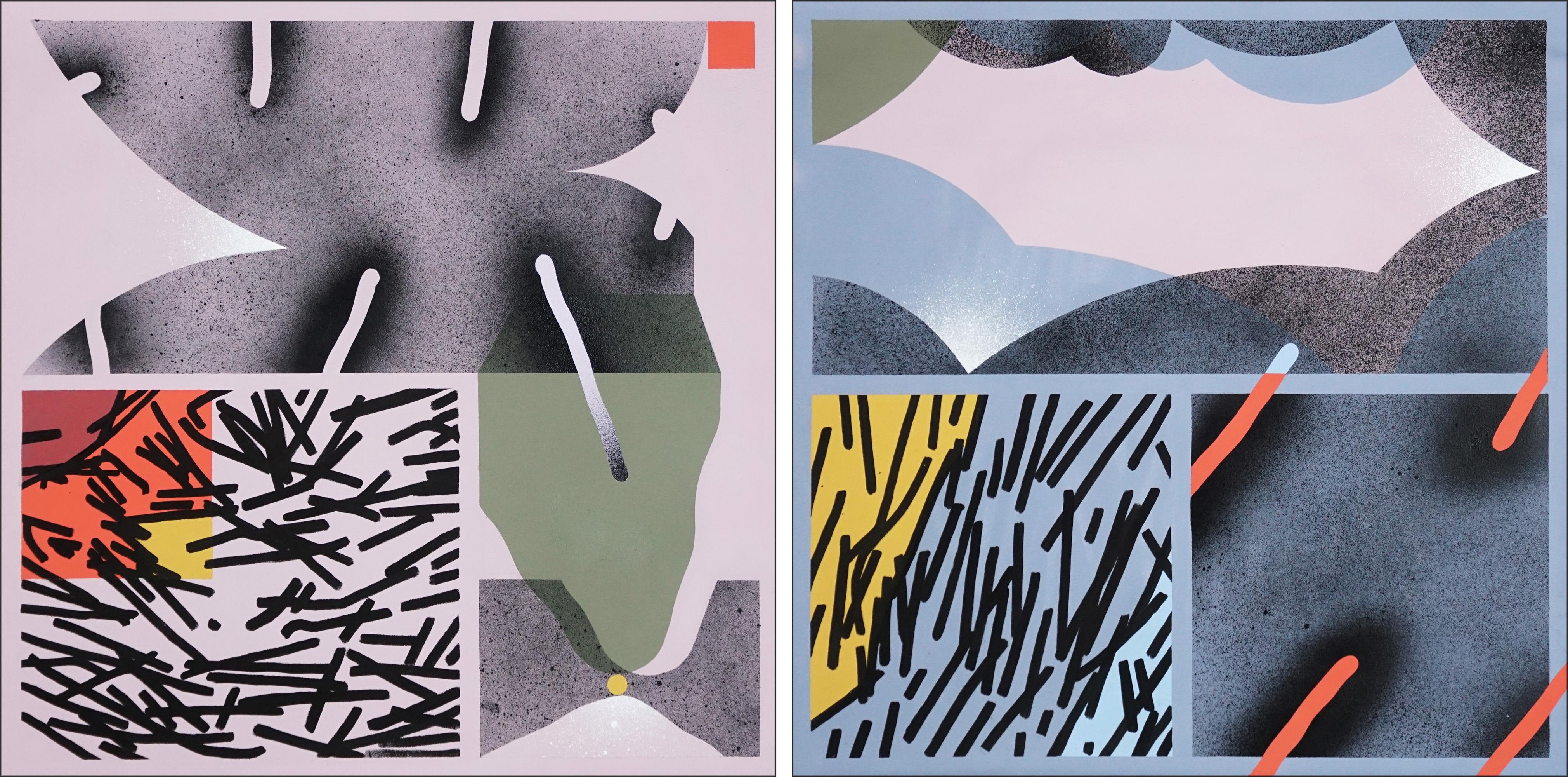 Goya Disorders, Pastel Tones Diptych, Black Gestures, Urban Forms, PinkGeometric