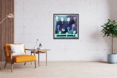 Casa con piscina, Pittura astratta di paesaggio su papiro, Alberi, Stile urbano