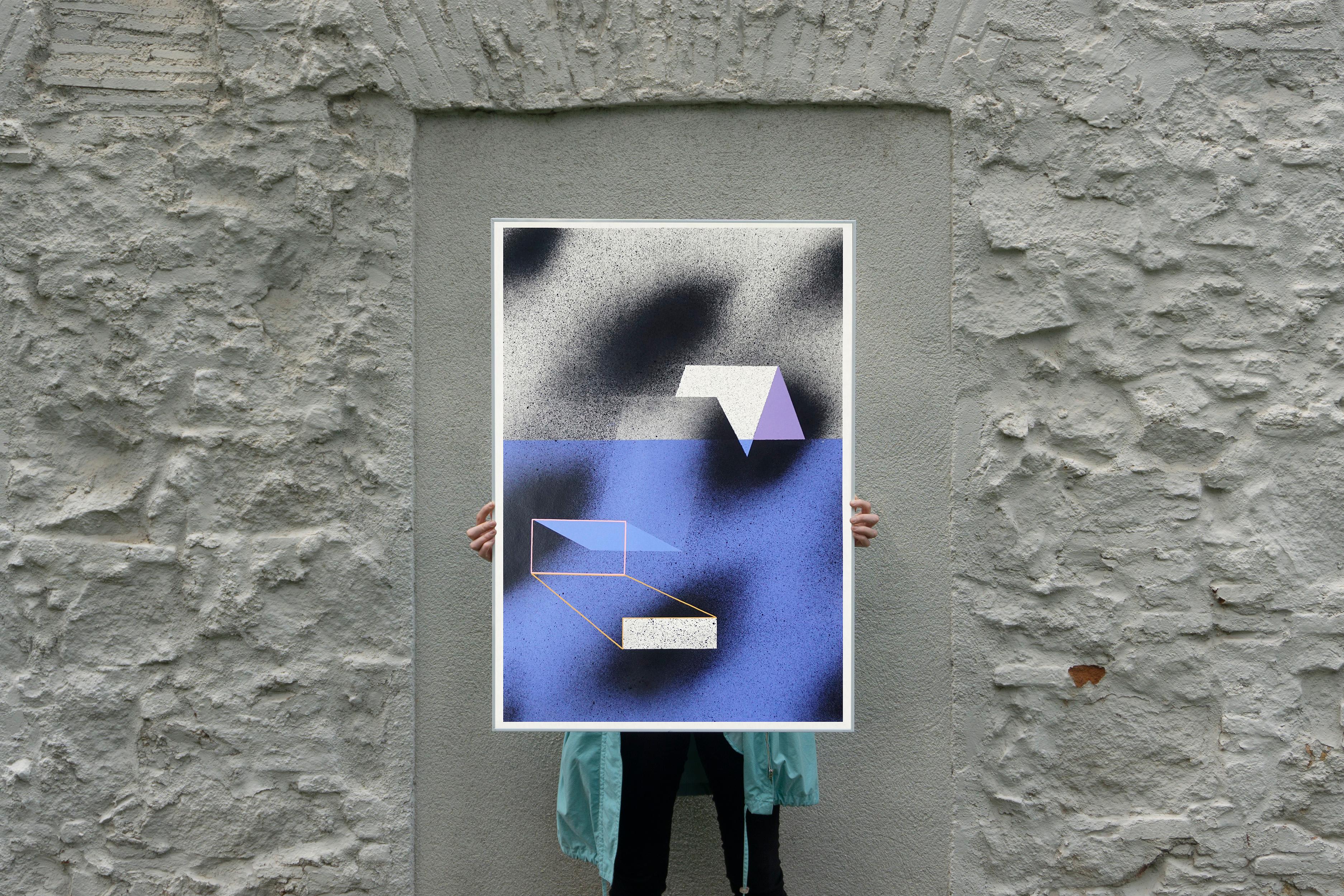 « Somewhere, Black and Blue, Architecture, Spray, Peinture Perspective - Painting de Aleix Font