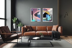 Space, Geometric Floral Patterns Diptych, Urban Style Deconstructed Architecture