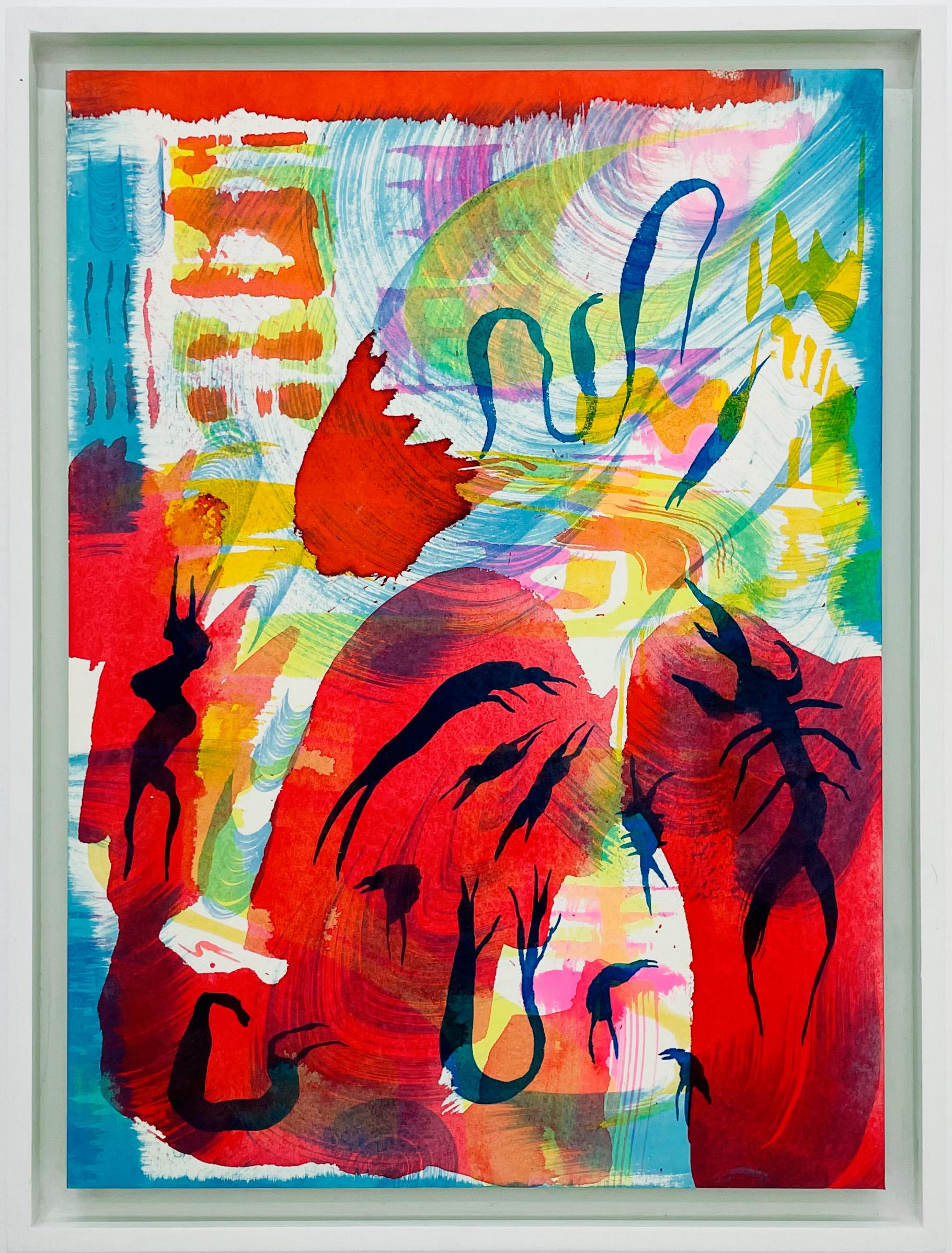 « Aquelarre » - peinture colorée, figurative, organique à l'encre