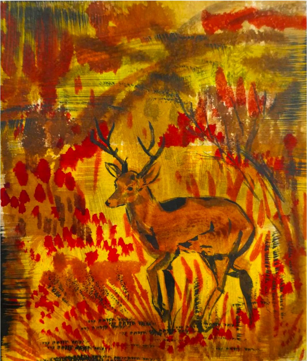 Figurative Painting di Alejandra España  - Cervo "Hap", rosso, astratto, contemporaneo, inchiostro