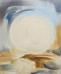"La Perla" figurativo, paisaje onírico, azul, marrón, perla