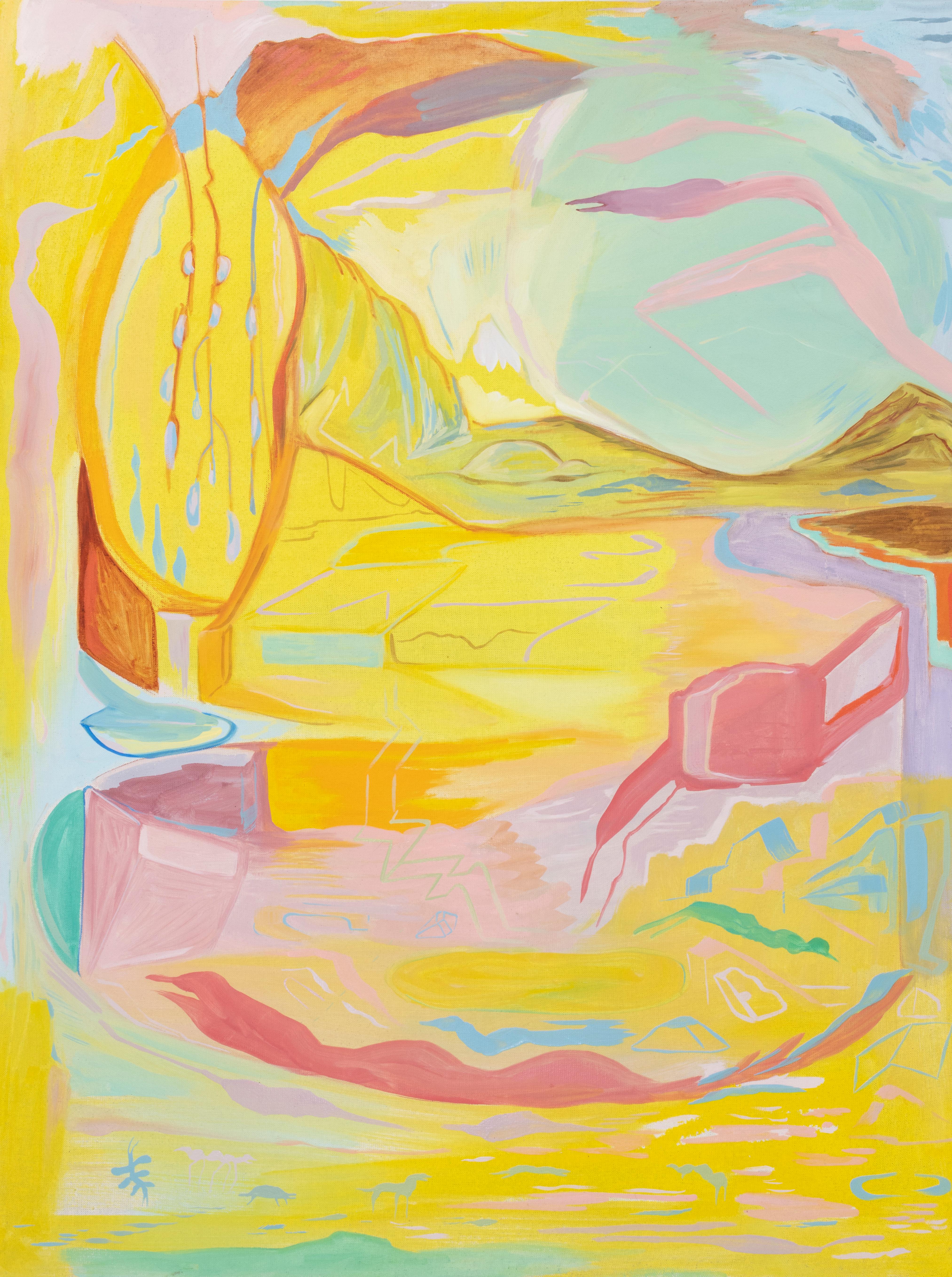 Alejandra España  Landscape Painting - "Lo grande y lo pequeño" Surrealist Abstract Lanscape Oil Pastels