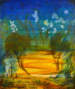 "Y nació la tierra", tinta, figurativo, azul, naturaleza, plantas