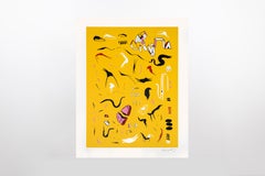 "Ver voces II" yellow contemporary surrealist serigraphy w/silver leaf