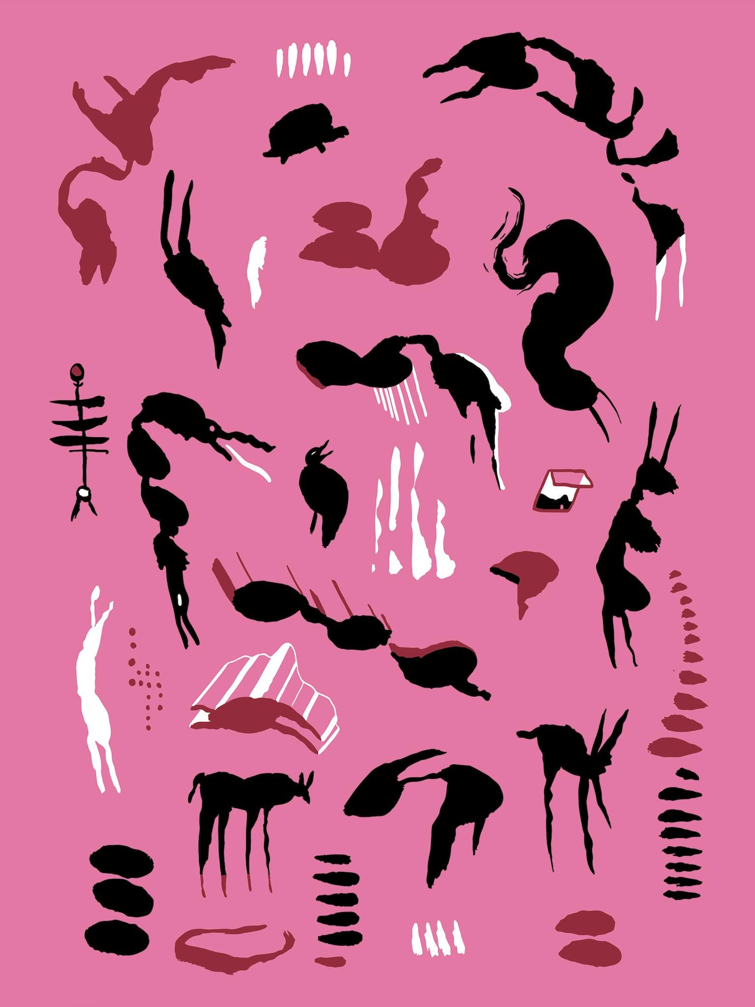 Alejandra España  Figurative Print – "Voces de sombras" rosa zeitgenössische surrealistische Serigraphie mit Blattgold