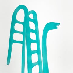 "Subibaja" figurative, object and animal sculpture, translucid resin, blue