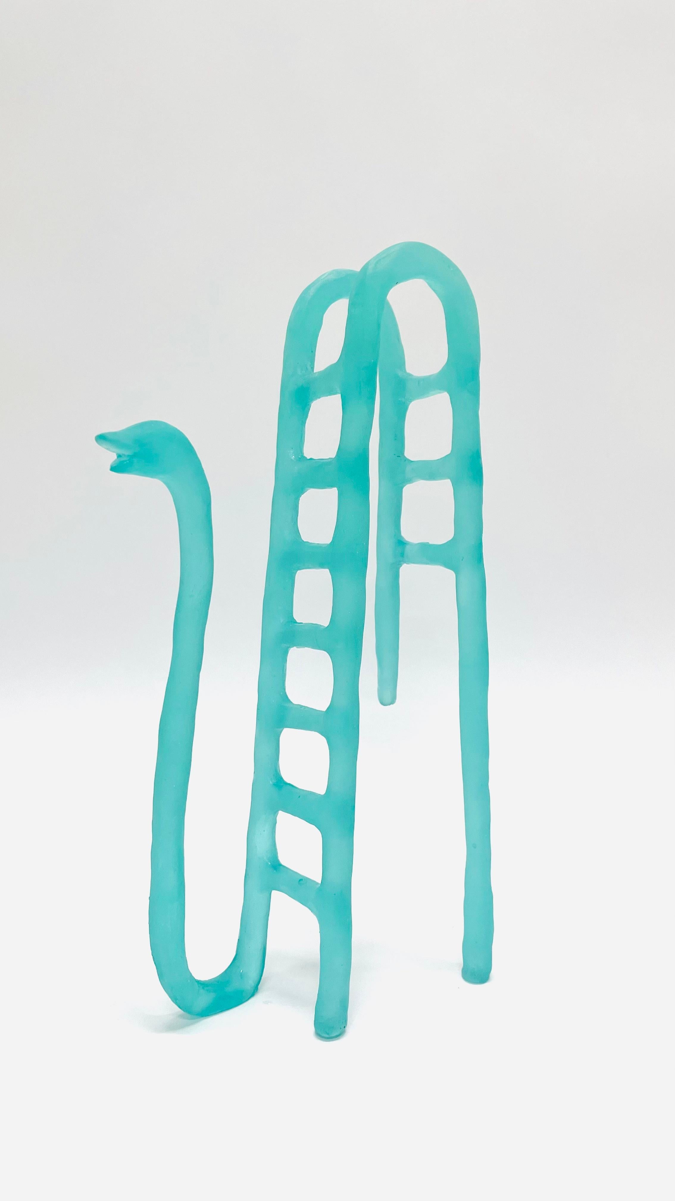 Alejandra España  Figurative Sculpture - "Subibaja" figurative, object and animal sculpture, translucid resin, blue