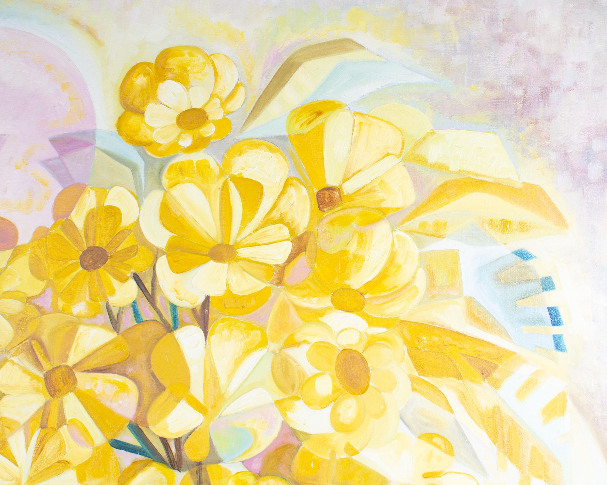 Alejandro Camarena Pintura abstracta al óleo sobre lienzo Naturaleza muerta floral firmada Mexicano en venta