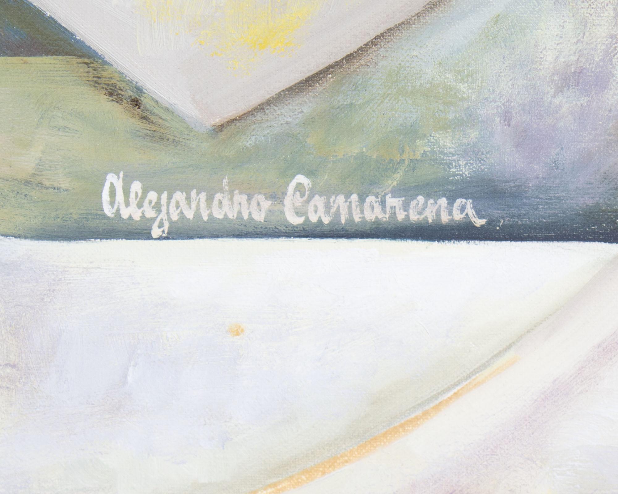 Alejandro Camarena Pintura abstracta al óleo sobre lienzo Naturaleza muerta floral firmada en venta 1