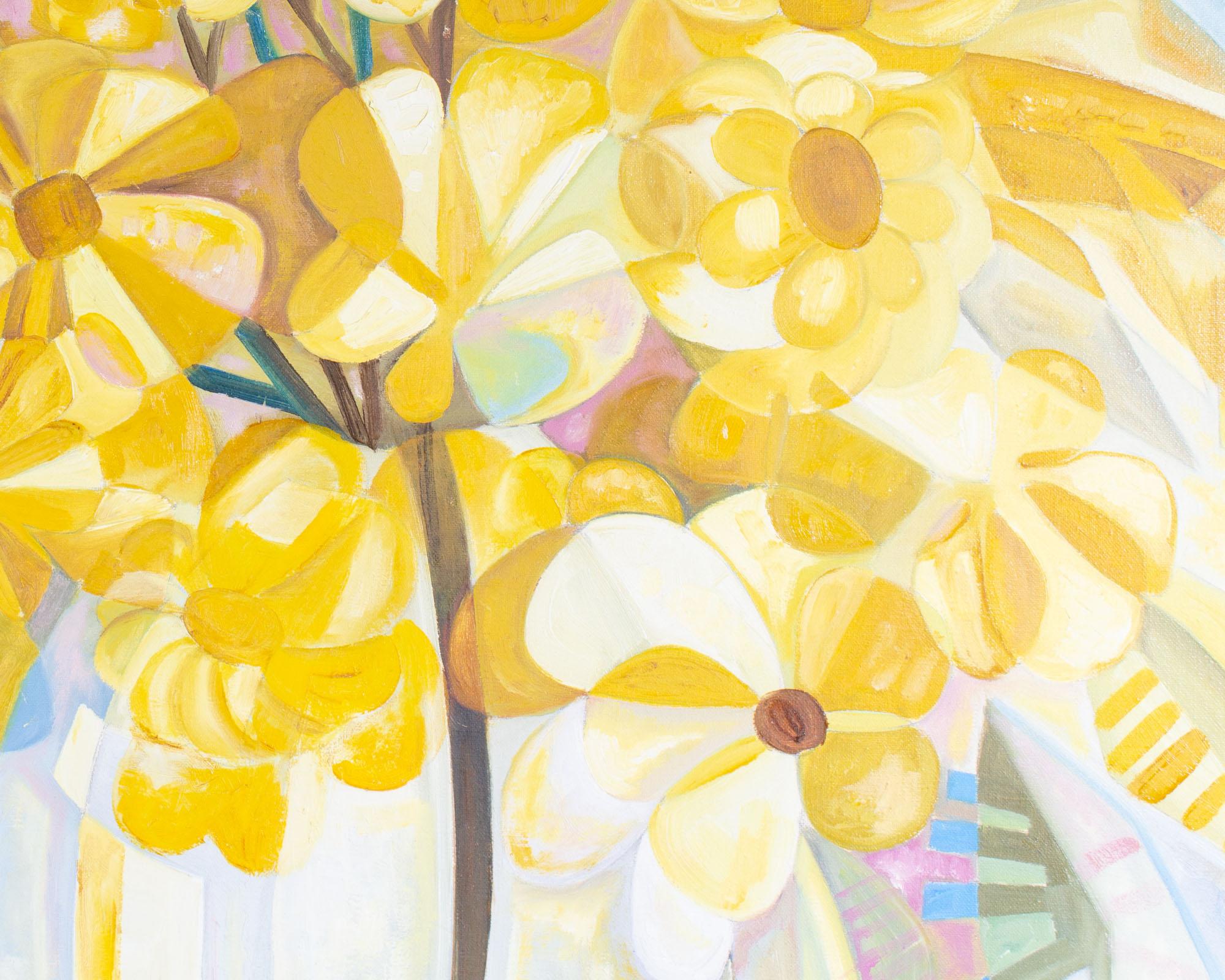 Alejandro Camarena Pintura abstracta al óleo sobre lienzo Naturaleza muerta floral firmada en venta 3