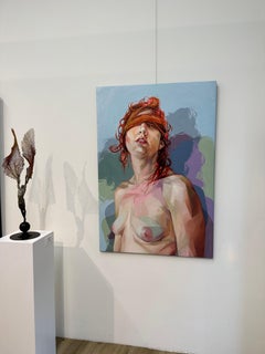 Entanglement in Red and Blue- 21st Century Contemporary Portrait of a woman