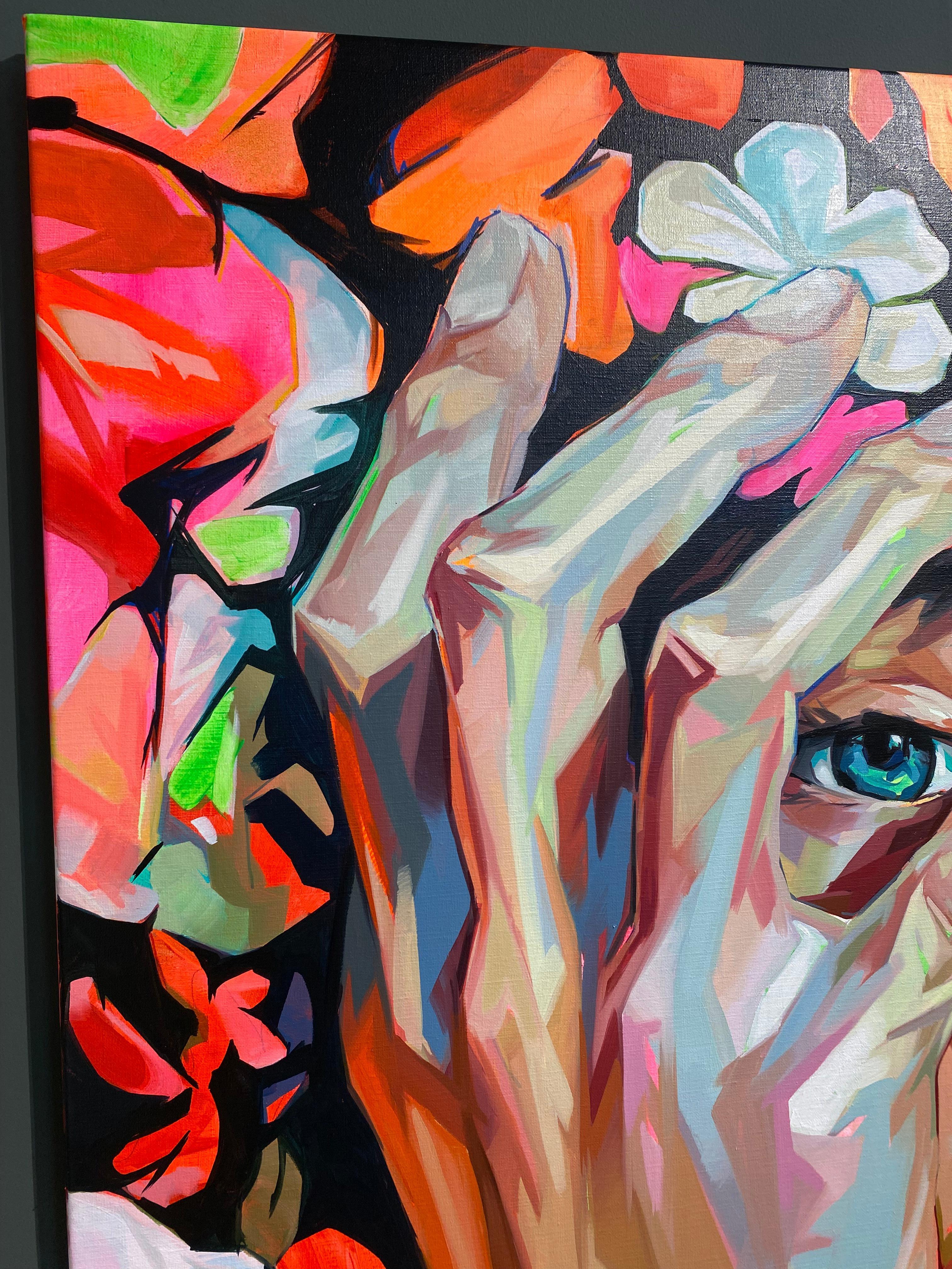 Forced to Bloom - Zeitgenössische Porträtmalerei des 21. Jahrhunderts mit Blumen im Angebot 2