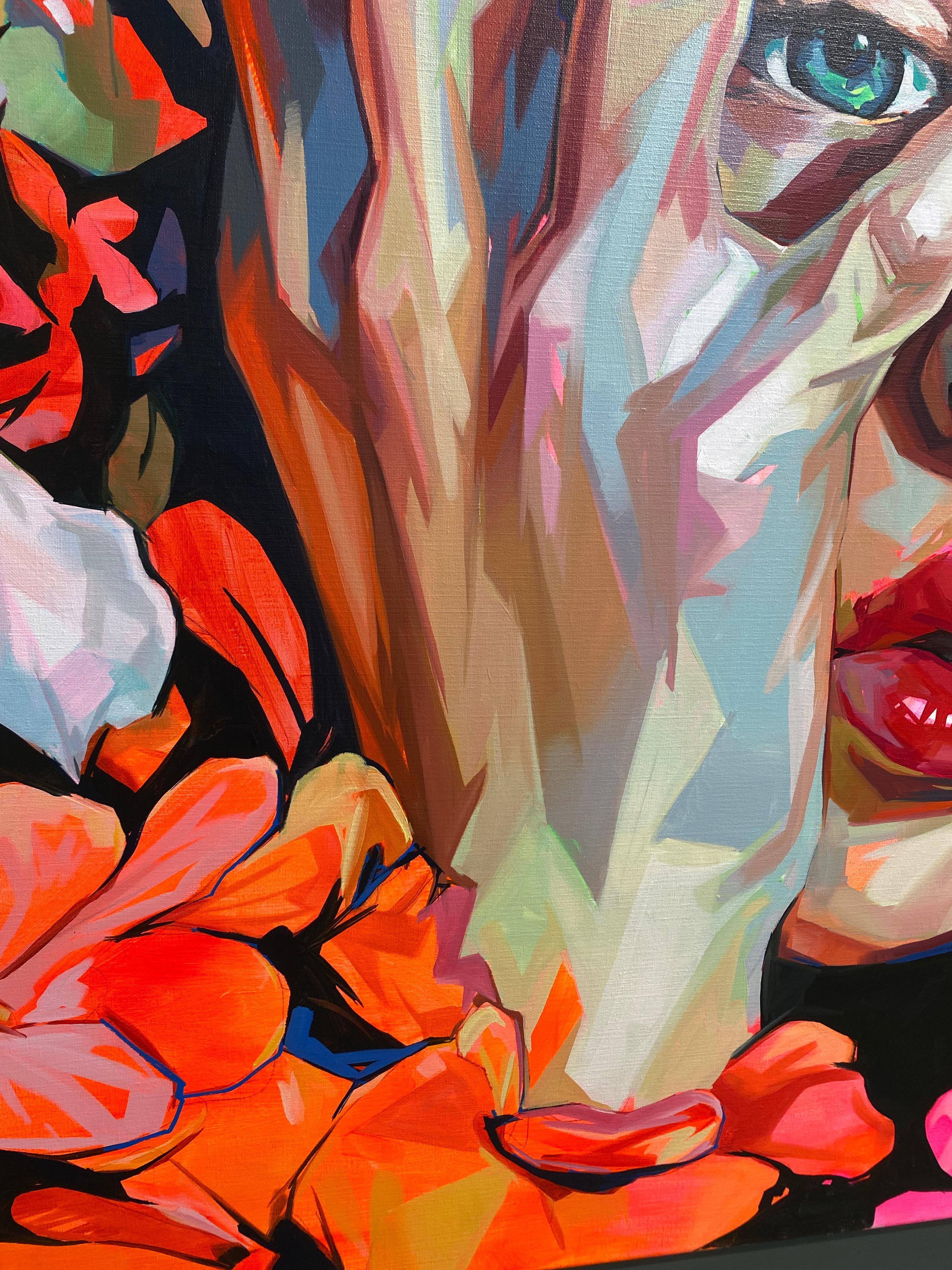 Forced to Bloom - Zeitgenössische Porträtmalerei des 21. Jahrhunderts mit Blumen im Angebot 3