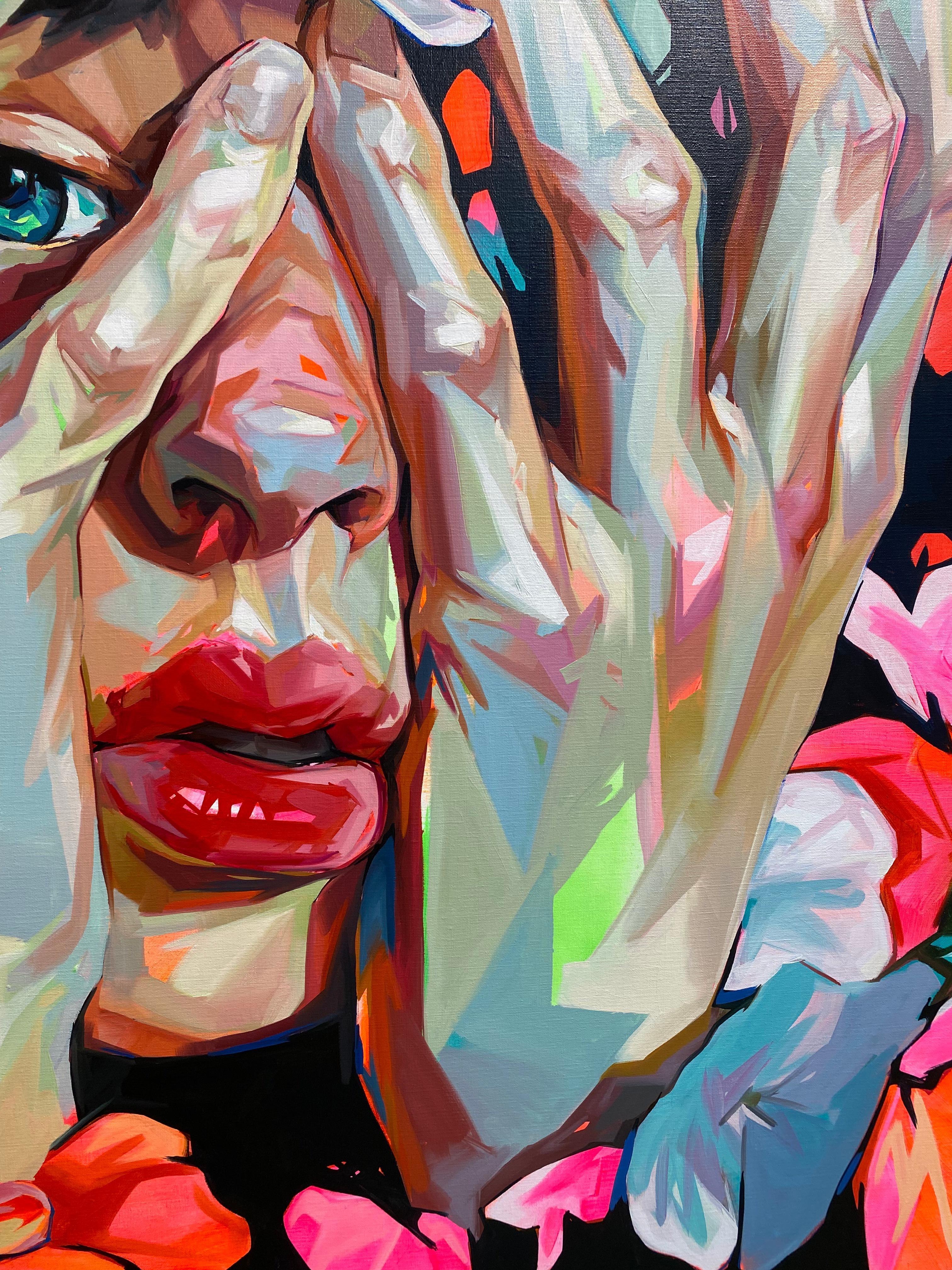 Forced to Bloom - Zeitgenössische Porträtmalerei des 21. Jahrhunderts mit Blumen im Angebot 4