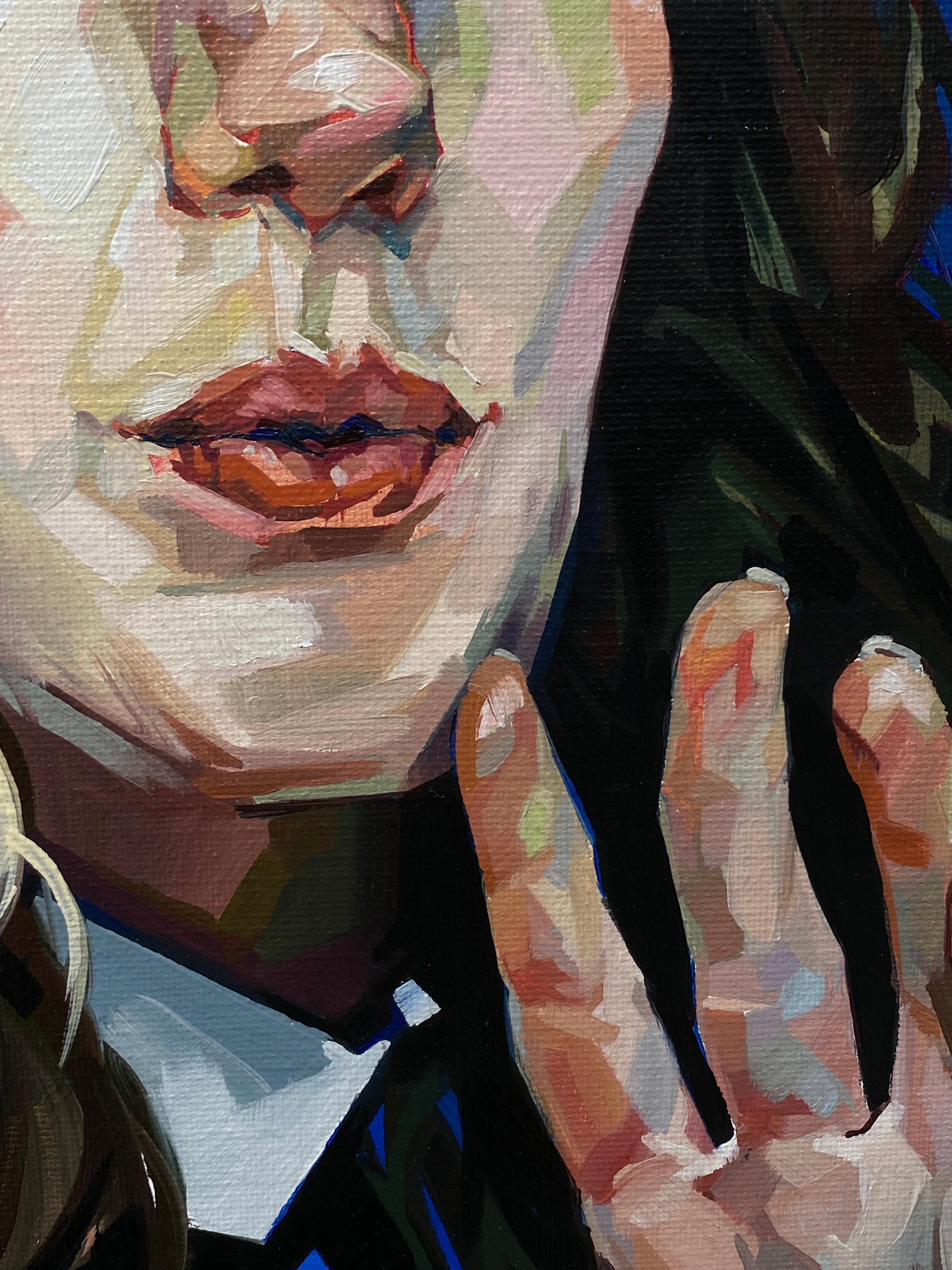 Geste und Barriere - 21st Century Contemporary Porträt einer Frau (Schwarz), Figurative Painting, von Alejandro Casanova