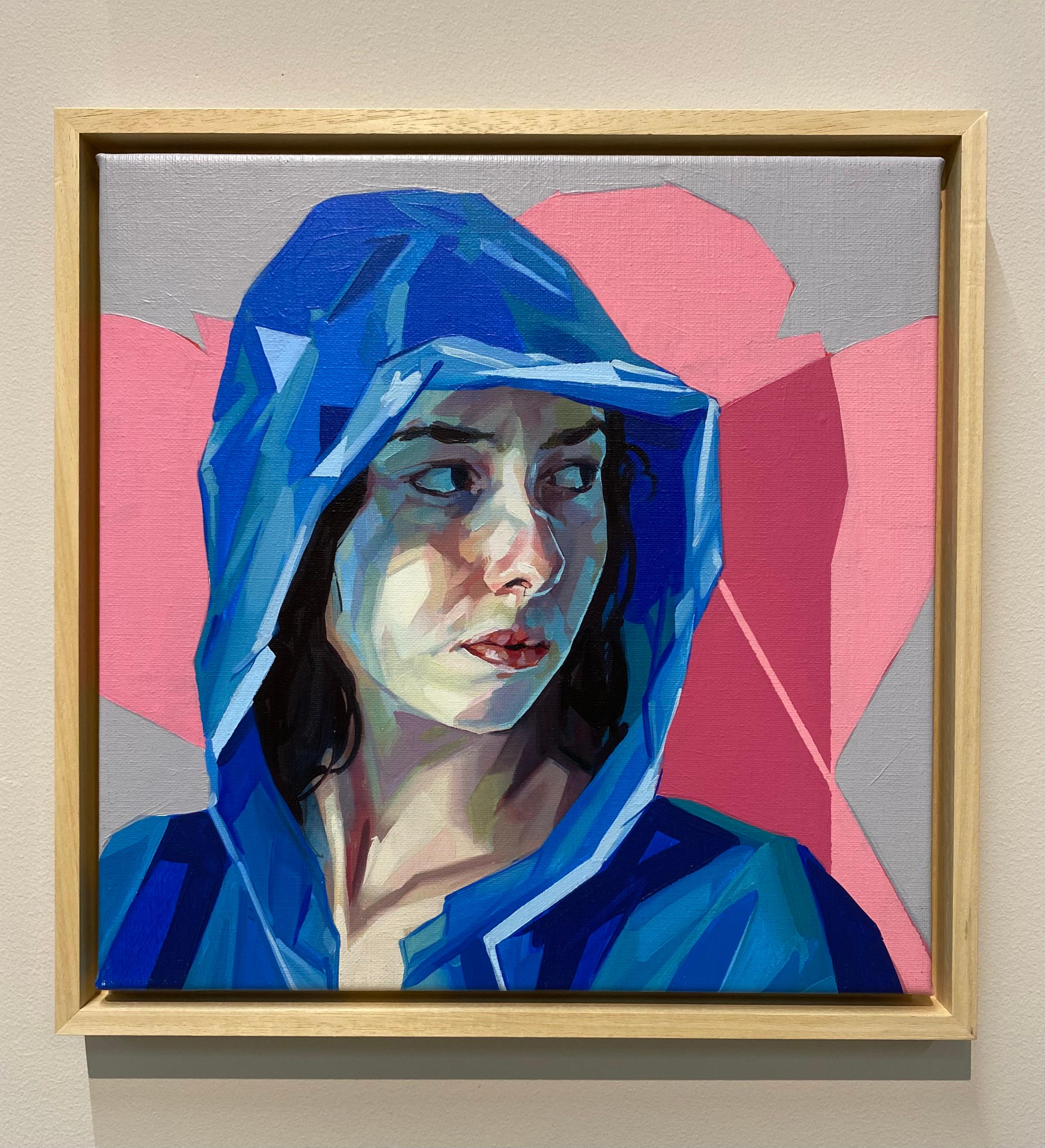 Refugio de Azul sobre Rosa - Retrato contemporáneo del siglo XXI de una mujer - Painting de Alejandro Casanova
