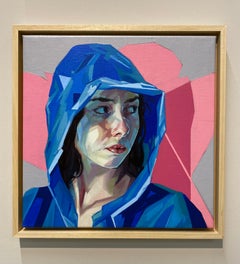 Rifugio di blu su rosa - Ritratto di donna contemporaneo del XXI secolo