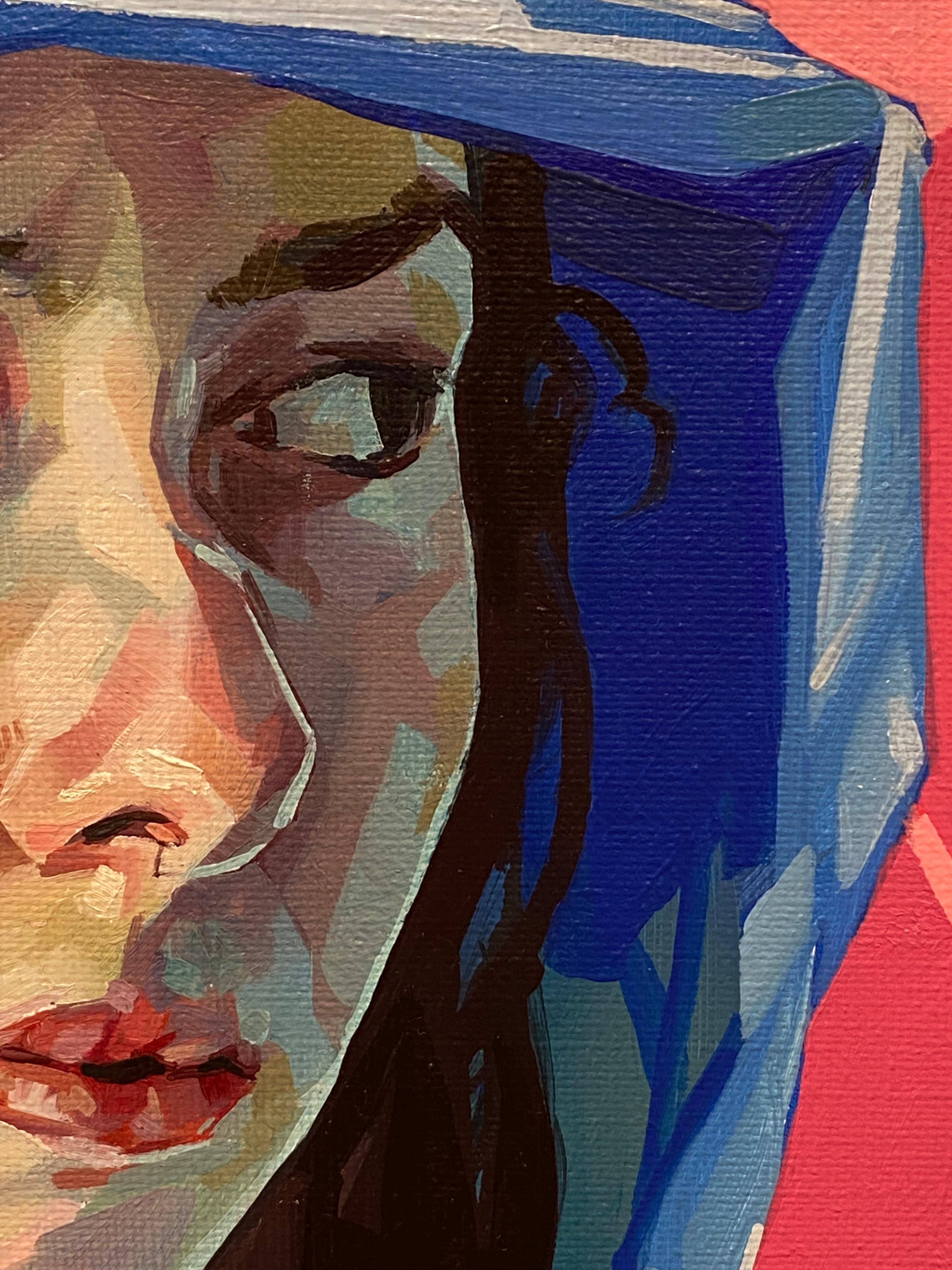 Refugio de Azul sobre Rosa - Retrato contemporáneo del siglo XXI de una mujer - Painting Contemporáneo de Alejandro Casanova