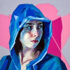 Refuge of Blue on Pink - 21st Century Contemporary Portrait of a woman
