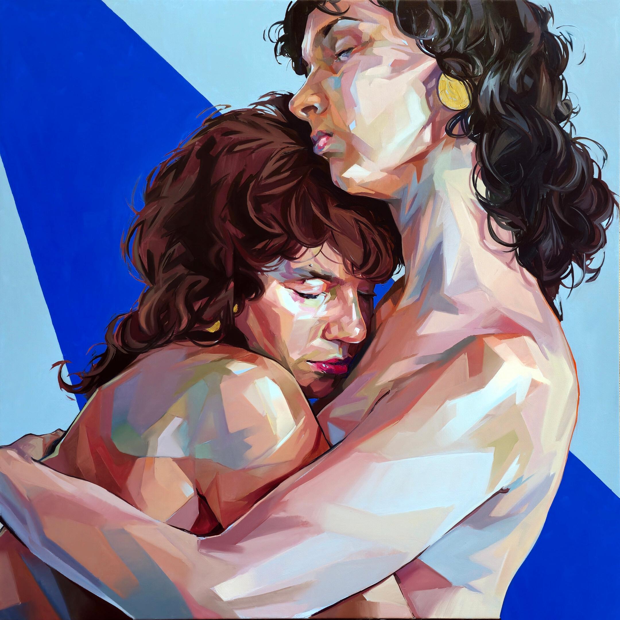 Alejandro Casanova Figurative Painting - Were We Find Refuge - 21st Century Contemporary Painting of two woman