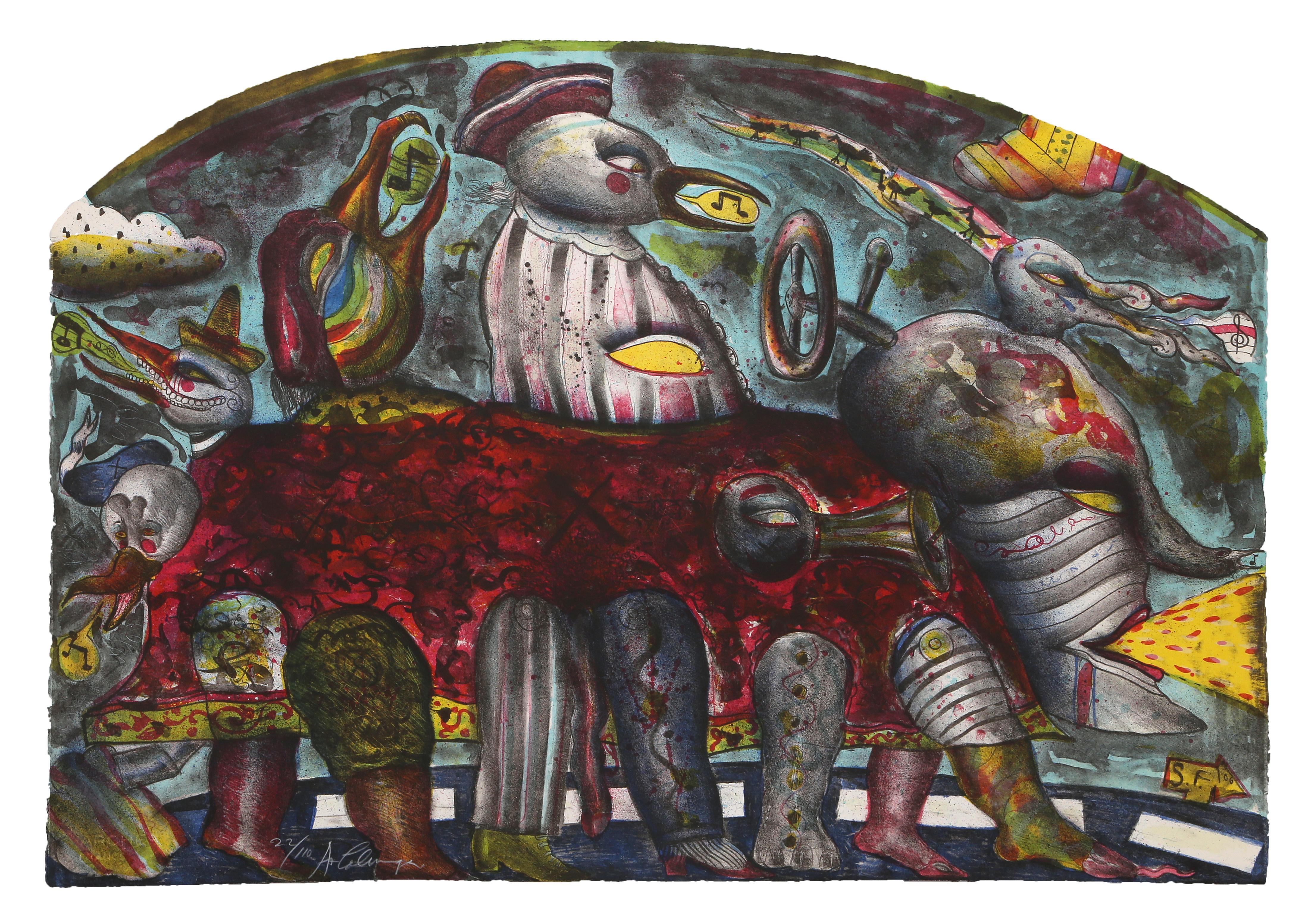 Künstler: Alejandro Colunga, Mexikaner (1948 - )
Titel: Autobus
Jahr: 1979
Medium: Lithographie auf Arches, signiert und nummeriert mit Bleistift
Auflage: 110
Größe: 25 x 36 in. (63,5 x 91,44 cm)