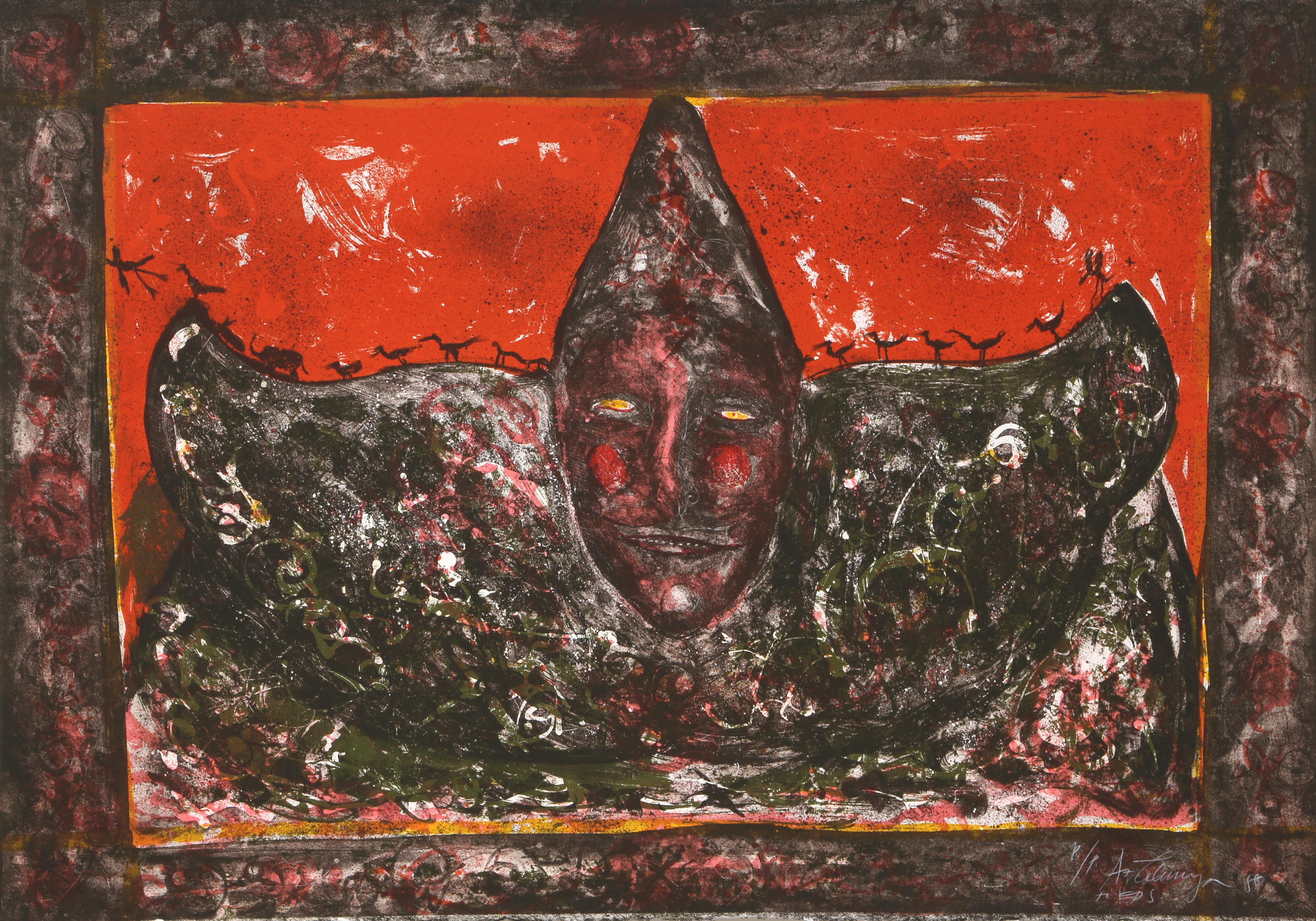Payaso (Red), Surrealist Lithograph by Alejandro Colunga