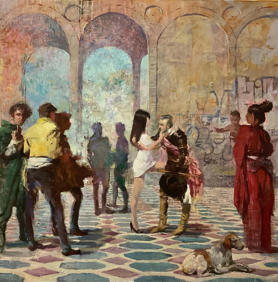 "The Party (Study)". Figurative, Human figure, Realism, oil on panel