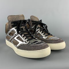ALEJANDRO INGELMO Size 10.5 Silver & Gold Metallic Argento TRON High Top Sneaker