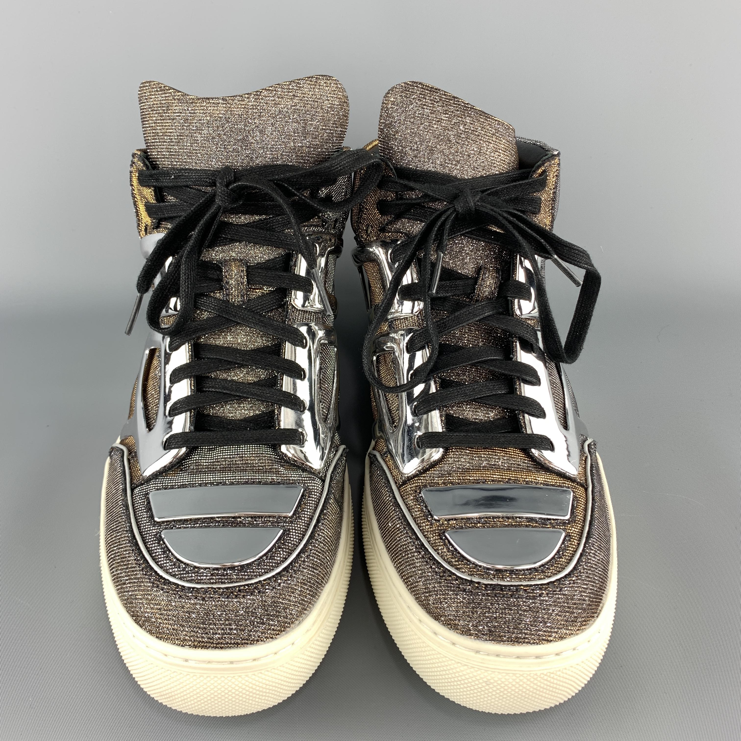 ALEJANDRO INGELMO Size 10.5 Silver & Gold Metallic Argento TRON High Top Sneaker In New Condition In San Francisco, CA