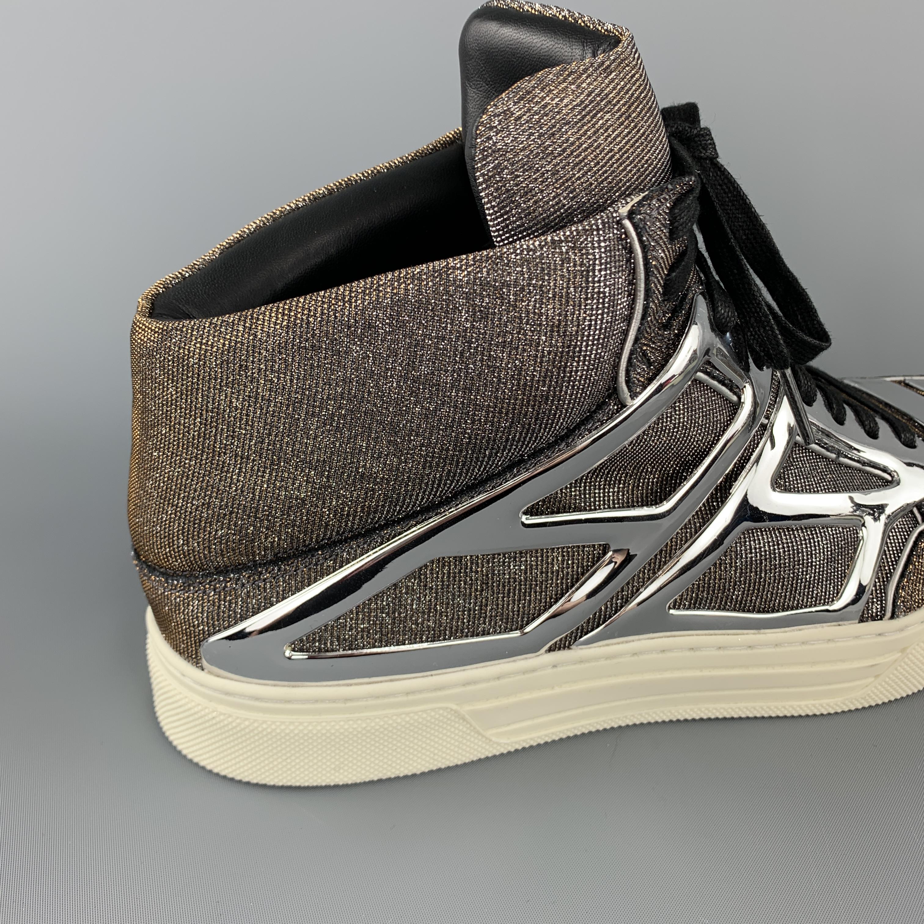 Men's ALEJANDRO INGELMO Size 10.5 Silver & Gold Metallic Argento TRON High Top Sneaker