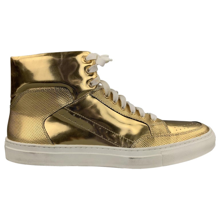 ALEJANDRO INGELMO Size 12 Gold Metallic Leather High Top Sneakers at ...