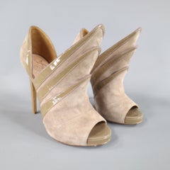 ALEJANDRO INGELMO Size 7 Taupe Suede 'Origami' Peep Toe Boots