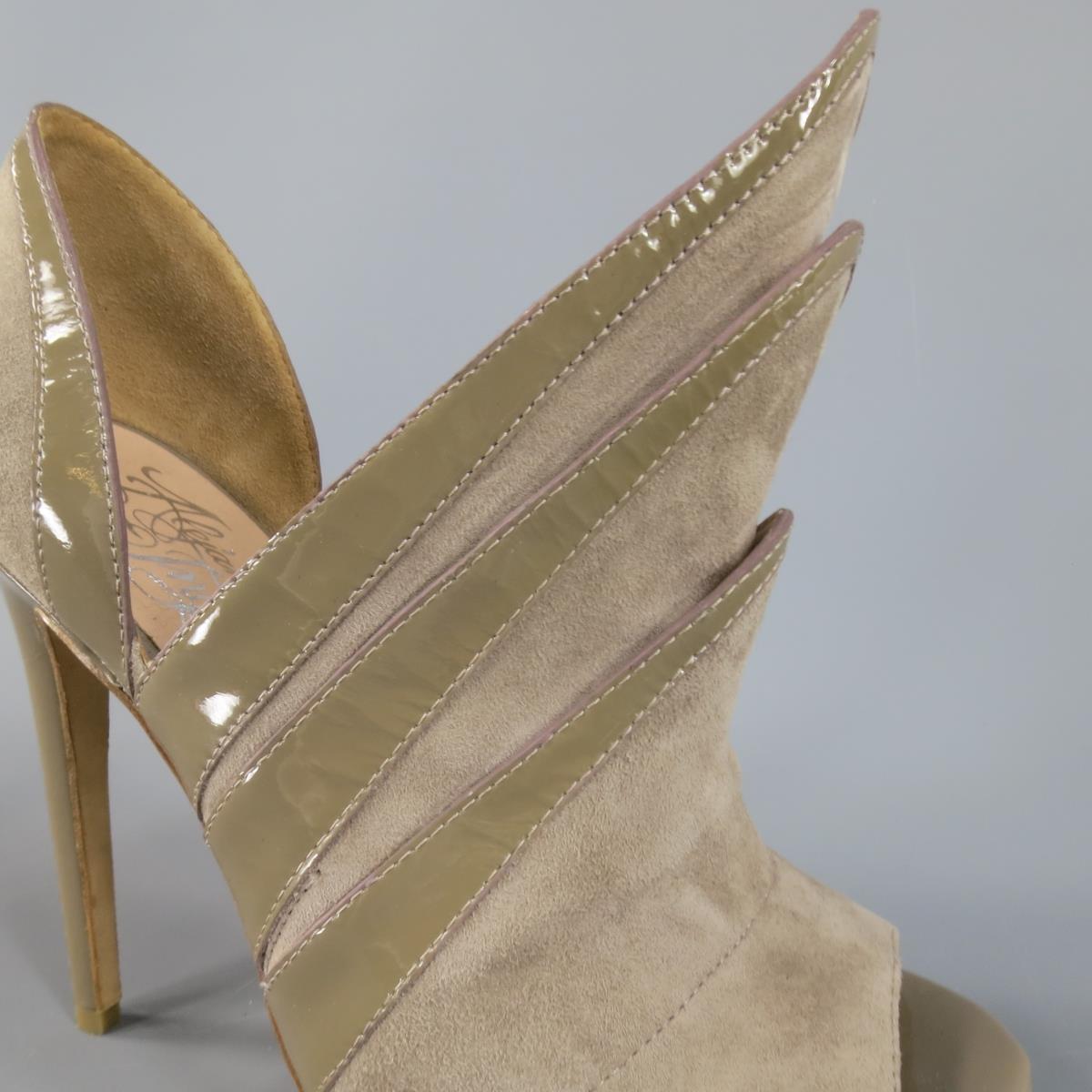 ALEJANDRO INGELMO Size 7 Taupe Suede 'Origami' Peep Toe Boots For Sale 1