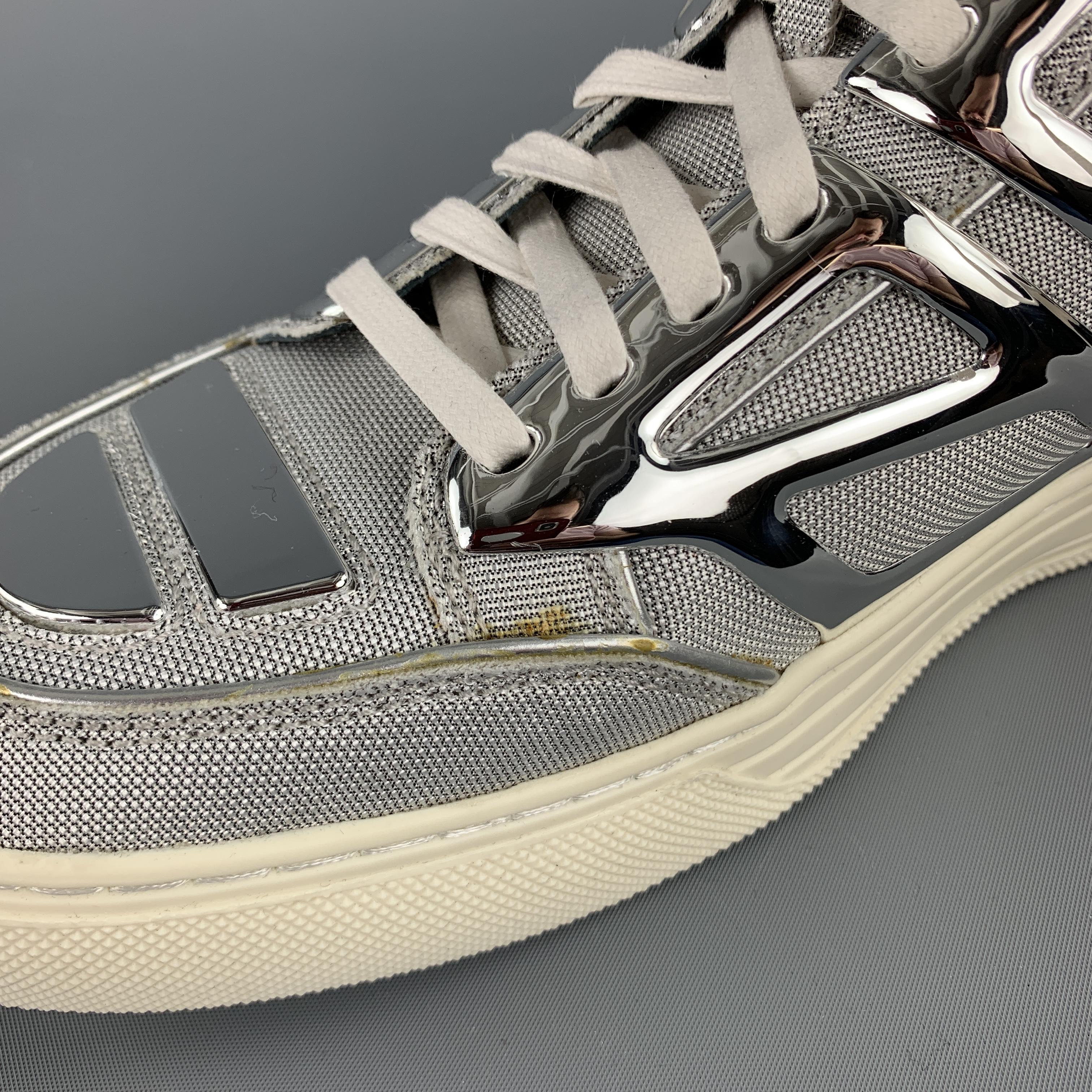 ALEJANDRO INGELMO TRON Size 8 Silver Metallic Canvas High Top Sneakers In New Condition In San Francisco, CA